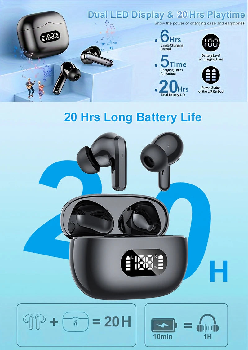 Auricolari Wireless TWS con Cancellazione Attiva del Rumore - Bluetooth 5.3